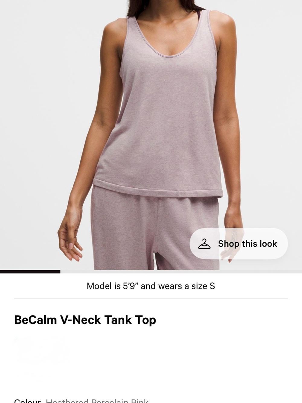 Lululemon BeCalm V-Neck Tank Top - Heathered Porcelain Pink Medium NWOT